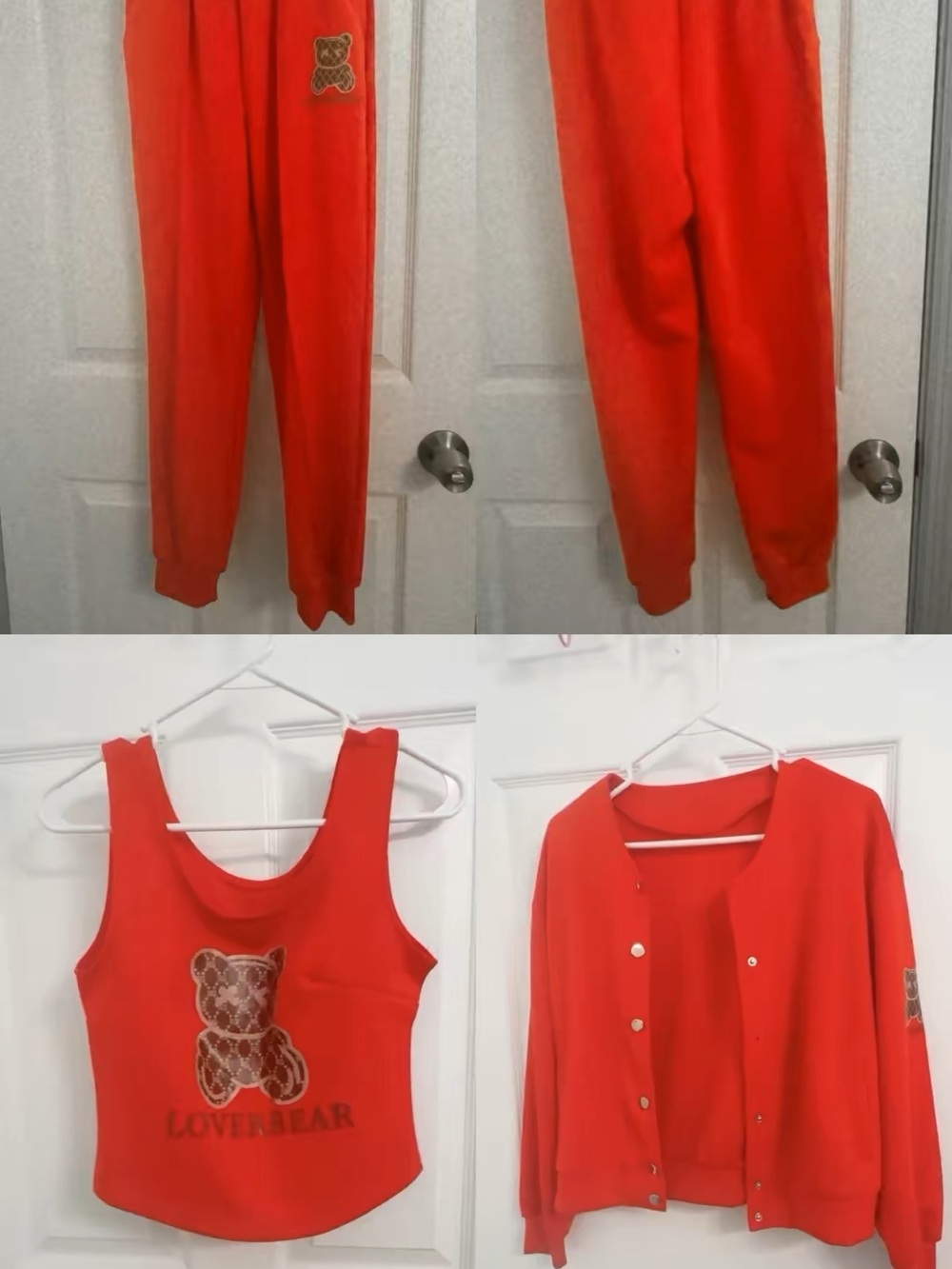 Women's Red Track Joggers & Teddy Knit Cardigan Set